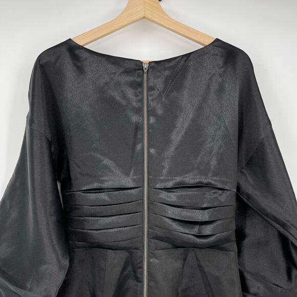 h:ours | Cristiano Mini Dress in Black Noir Satin Statement Sleeve Sheath M - Picture 10 of 14